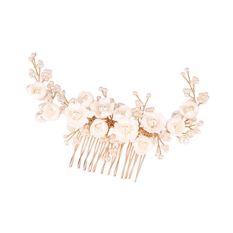 K10 Imitation Pearl White Ceramic Flower Light Luxury Bridal Headwear