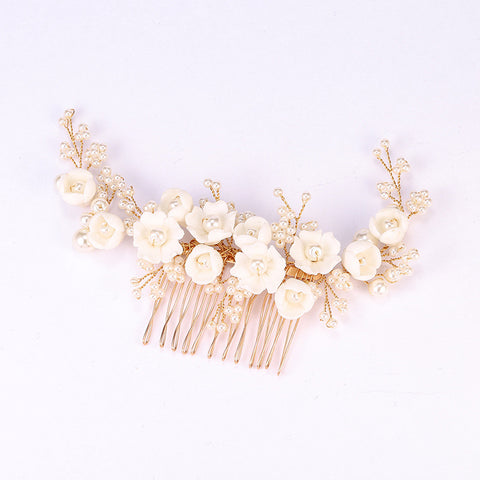 K10 Imitation Pearl White Ceramic Flower Light Luxury Bridal Headwear
