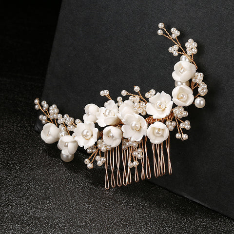 K10 Imitation Pearl White Ceramic Flower Light Luxury Bridal Headwear