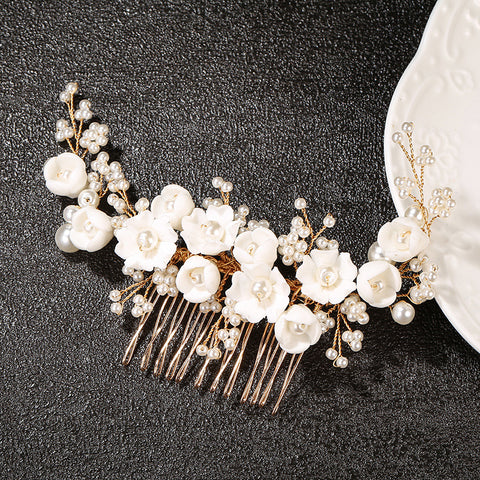 K10 Imitation Pearl White Ceramic Flower Light Luxury Bridal Headwear