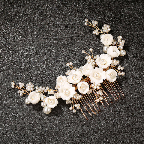 K10 Imitation Pearl White Ceramic Flower Light Luxury Bridal Headwear