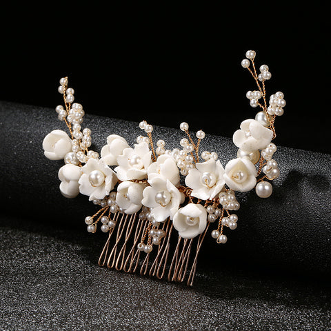 K10 Imitation Pearl White Ceramic Flower Light Luxury Bridal Headwear
