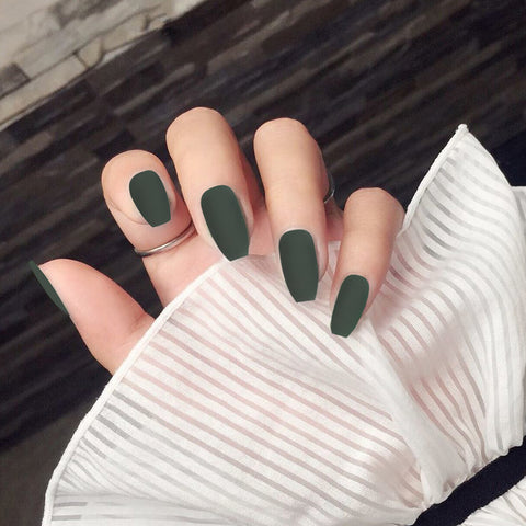 N78 Matte dark green removable nail patch false nail 24pcs/box with jel glue