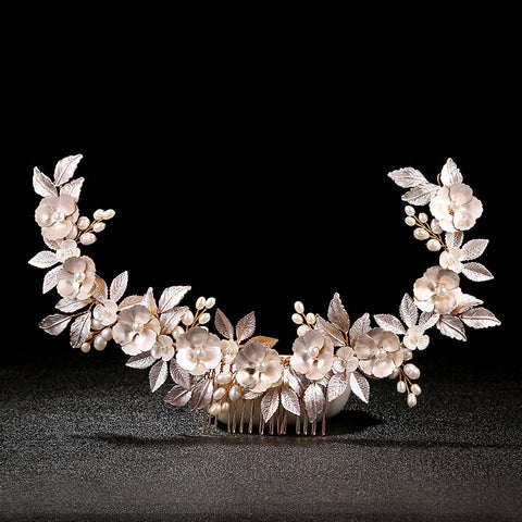 K11 Bridal Mori Headwear Freshwater Pearl Gold Leaf Hair Comb Accessories