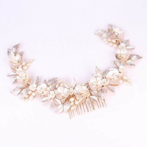 K11 Bridal Mori Headwear Freshwater Pearl Gold Leaf Hair Comb Accessories
