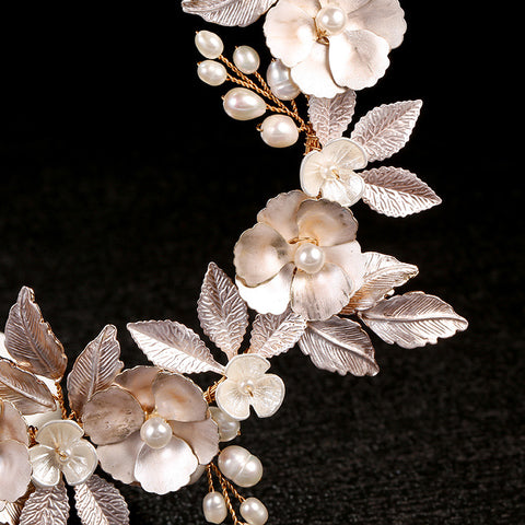 K11 Bridal Mori Headwear Freshwater Pearl Gold Leaf Hair Comb Accessories