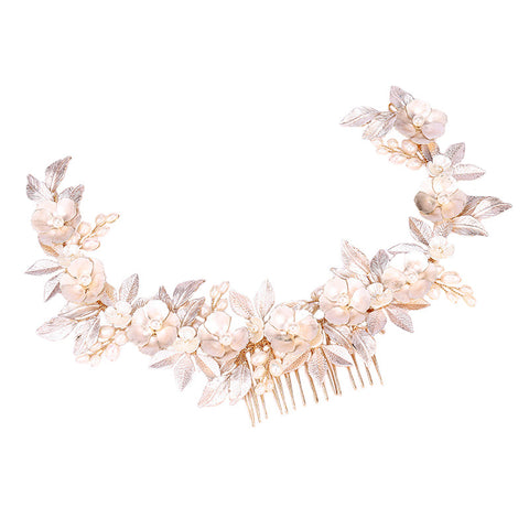 K11 Bridal Mori Headwear Freshwater Pearl Gold Leaf Hair Comb Accessories