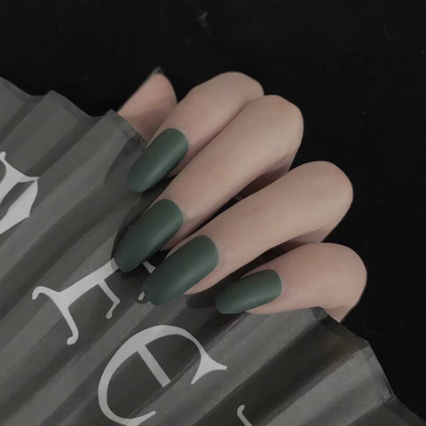 N78 Matte dark green removable nail patch false nail 24pcs/box with jel glue