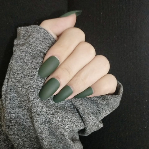 N78 Matte dark green removable nail patch false nail 24pcs/box with jel glue