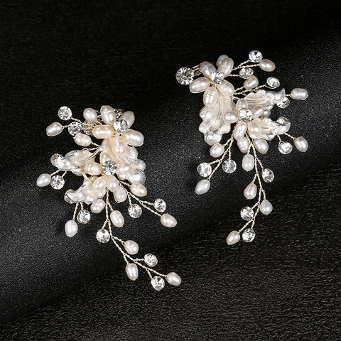 K12 Simple alloy flower earrings Golden freshwater pearl hair accessories