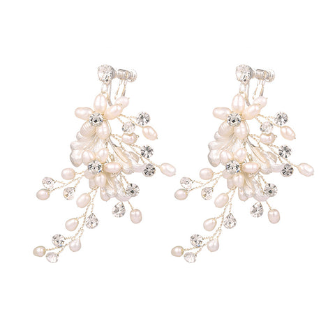 K12 Simple alloy flower earrings Golden freshwater pearl hair accessories