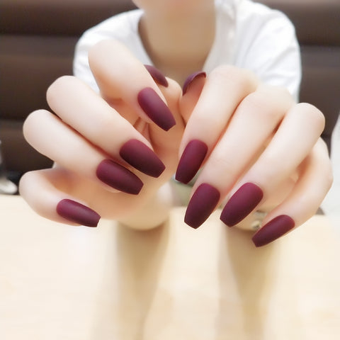 N70 Solid color frosted dark coffee false nails wearable nail 24pcs/box with jel glue