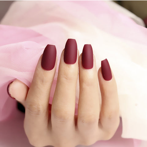 N70 Solid color frosted dark coffee false nails wearable nail 24pcs/box with jel glue