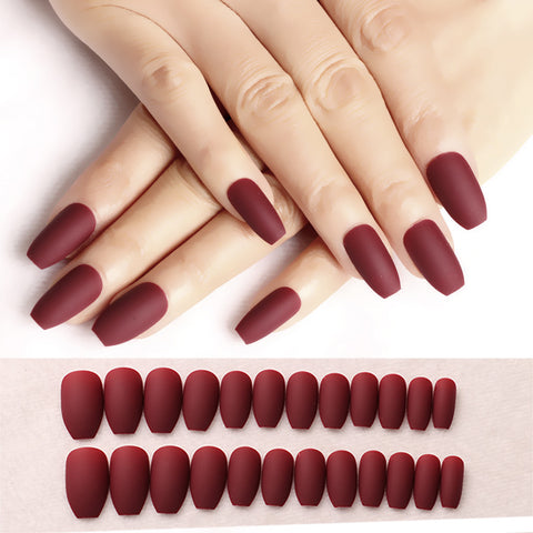 N70 Solid color frosted dark coffee false nails wearable nail 24pcs/box with jel glue