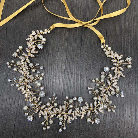 K13 Creative European and American Pearl Leaf Handmade Bridal Headdress