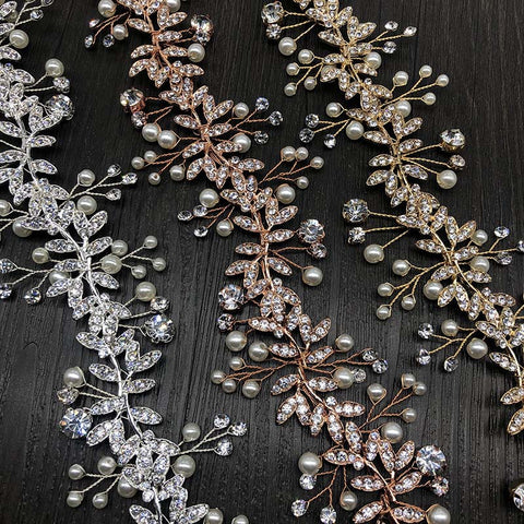 K13 Creative European and American Pearl Leaf Handmade Bridal Headdress