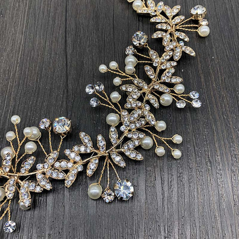 K13 Creative European and American Pearl Leaf Handmade Bridal Headdress