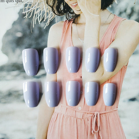 N73 lilac Wearable false nail patch 24pcs/box with jel glue