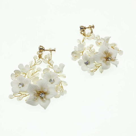 K17 Fashion Flower Clip Earrings Silver Ceramic Flower Accessory