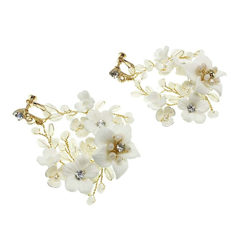 K17 Fashion Flower Clip Earrings Silver Ceramic Flower Accessory