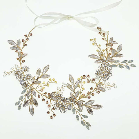 K18 Bridal  hair band Long leaf crystal hair accessories