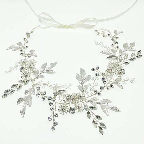 K18 Bridal  hair band Long leaf crystal hair accessories
