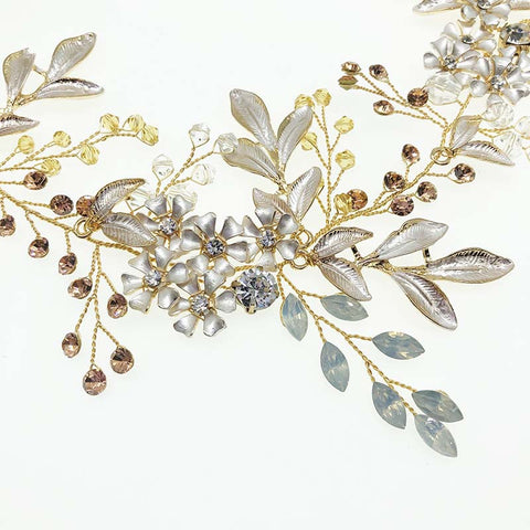 K18 Bridal  hair band Long leaf crystal hair accessories