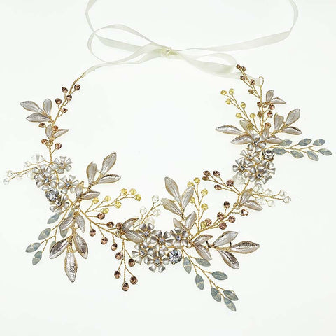 K18 Bridal  hair band Long leaf crystal hair accessories