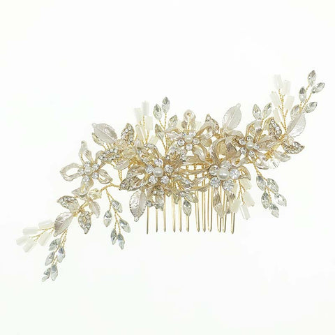 K19 Bridal headdress hair comb golden flowers leaves headdress accessories