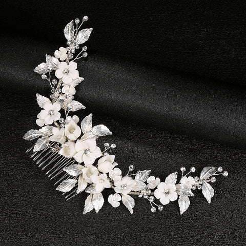 K20 Bridal headdress hair comb golden flowers leaves headdress accessories