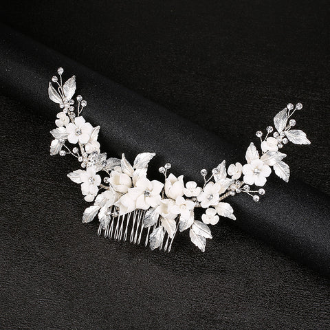 K21 Handmade Ceramic Flower Gold Leaf Wedding Accessories Hair Comb