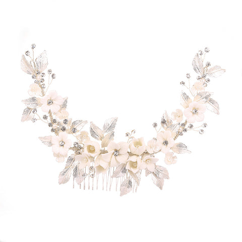 K21 Handmade Ceramic Flower Gold Leaf Wedding Accessories Hair Comb