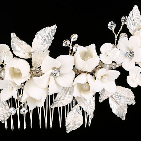 K21 Handmade Ceramic Flower Gold Leaf Wedding Accessories Hair Comb