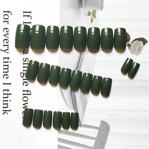 N69 Fashion ladies long olive green removable false nails 24pcs/box with jel glue