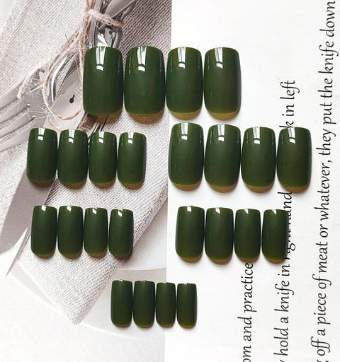 N69 Fashion ladies long olive green removable false nails 24pcs/box with jel glue