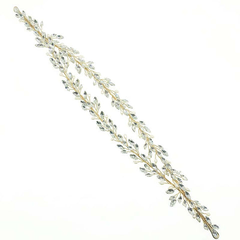 K22 Double Layer Gold Crystal Bridal Tiara Freshwater Pearl Branch and Leaf Hair Accessory