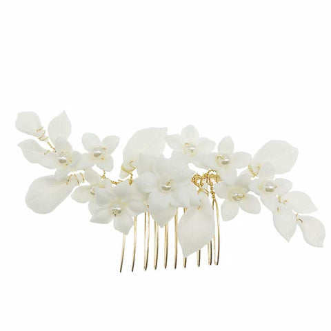 K24 Handmade White Ceramic Flower Women's Crown Hair Comb Headgear