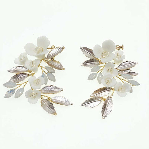 K28 Gold Handmade Ceramic Flower Earrings and Hair Comb Set Wedding Accessories Hairpin