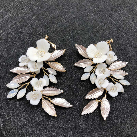 K28 Gold Handmade Ceramic Flower Earrings and Hair Comb Set Wedding Accessories Hairpin