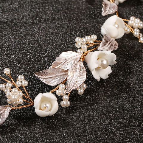 K29 Gold Handmade Ceramic Flower Earrings and Hair Comb Set Wedding Accessories Hair Hairpin