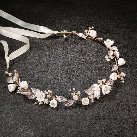 K29 Gold Handmade Ceramic Flower Earrings and Hair Comb Set Wedding Accessories Hair Hairpin