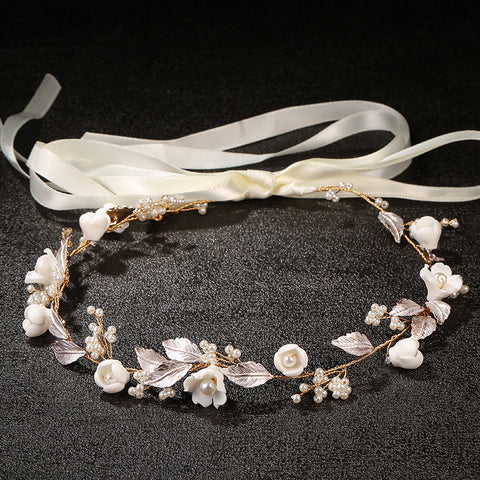 K29 Gold Handmade Ceramic Flower Earrings and Hair Comb Set Wedding Accessories Hair Hairpin