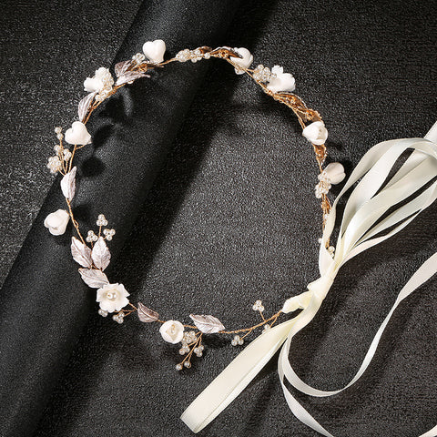 K29 Gold Handmade Ceramic Flower Earrings and Hair Comb Set Wedding Accessories Hair Hairpin