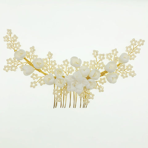 K30 Wedding bridal headwear accessories Pink beads ceramic flower hairbrush