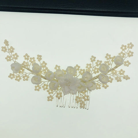 K30 Wedding bridal headwear accessories Pink beads ceramic flower hairbrush