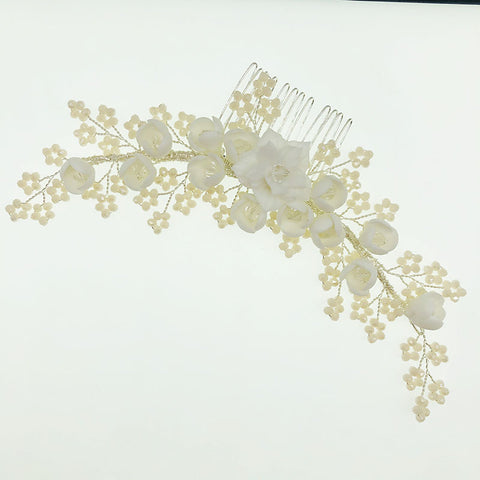 K30 Wedding bridal headwear accessories Pink beads ceramic flower hairbrush