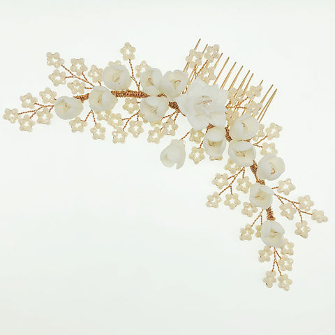 K30 Wedding bridal headwear accessories Pink beads ceramic flower hairbrush