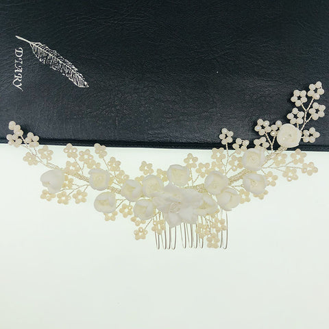 K30 Wedding bridal headwear accessories Pink beads ceramic flower hairbrush