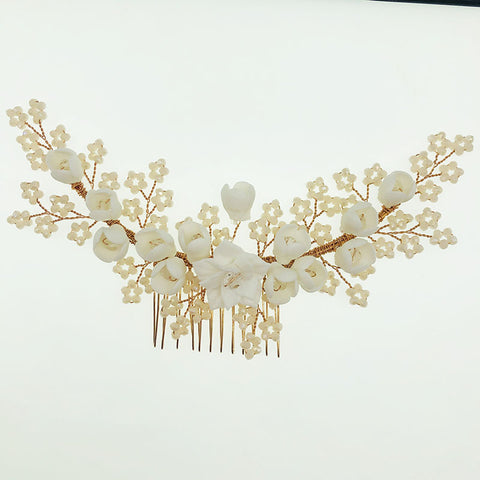 K30 Wedding bridal headwear accessories Pink beads ceramic flower hairbrush