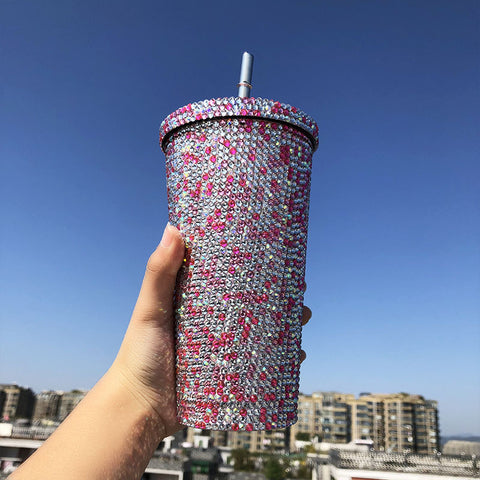 Stainless steel Full drill straw high-end luxury cup